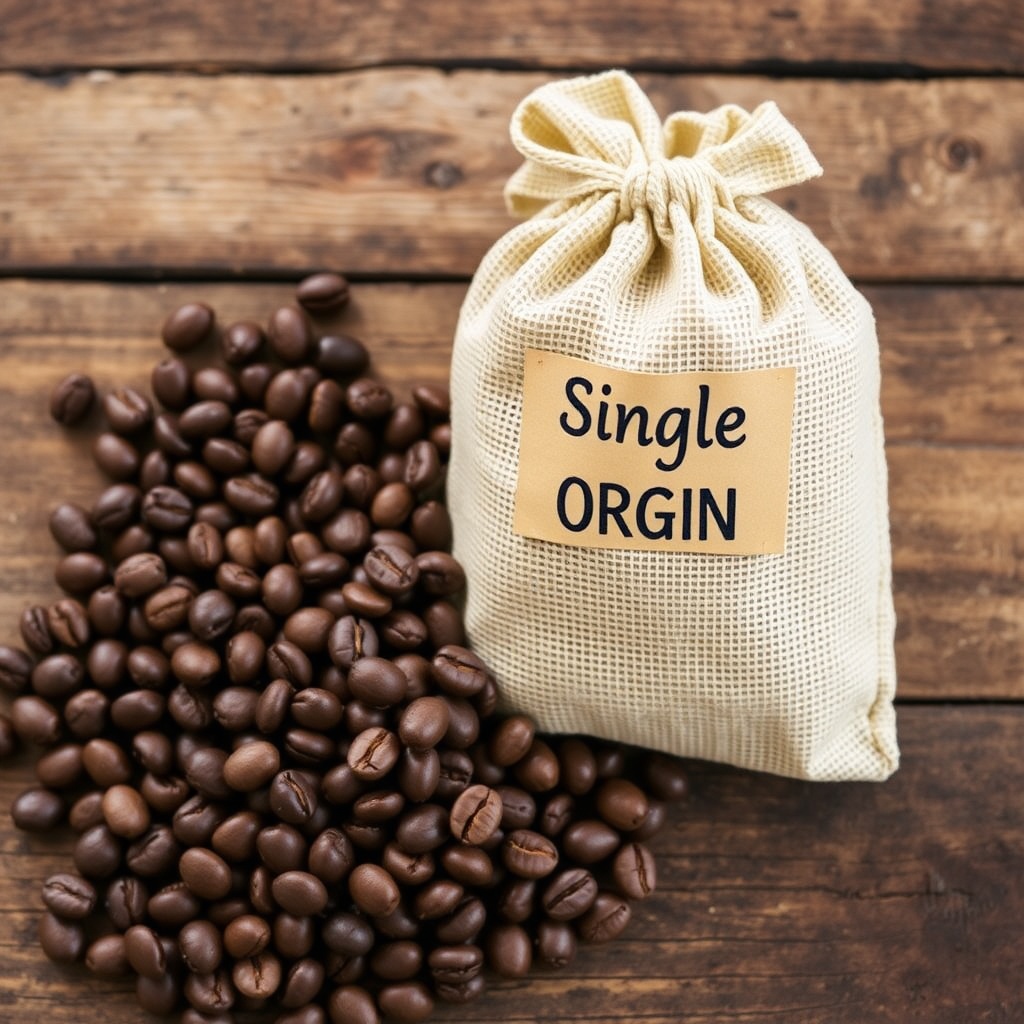 Single-origin coffee beans in a sack