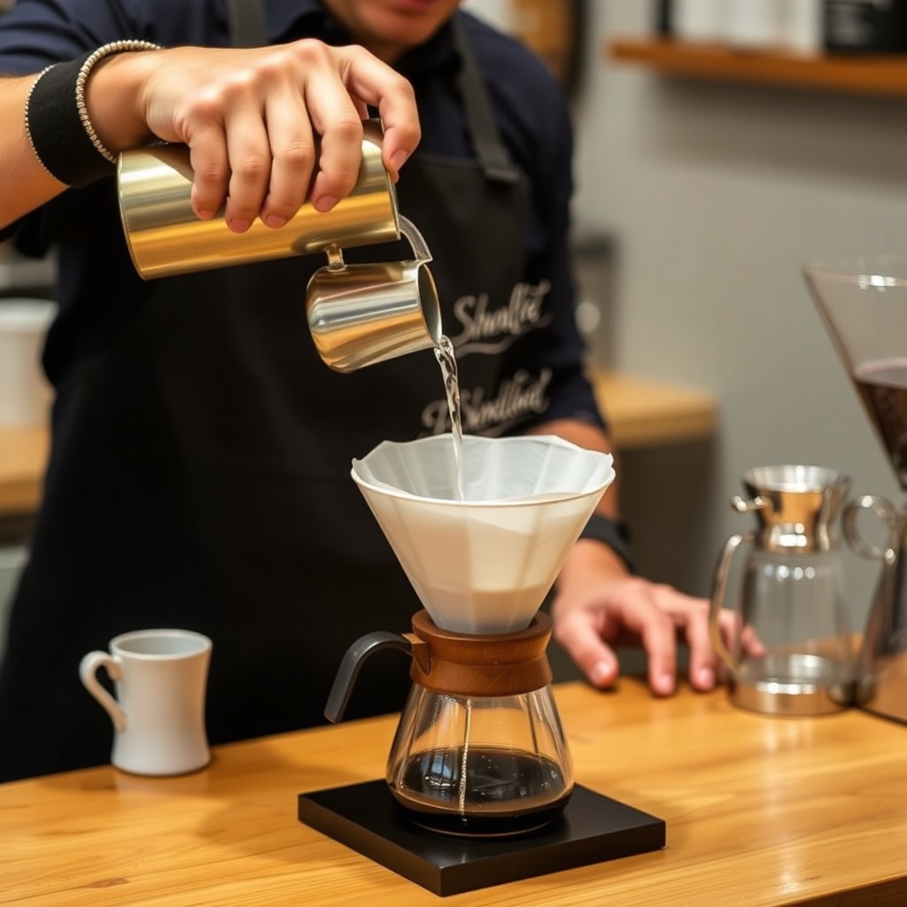 Barista making pour-over coffee